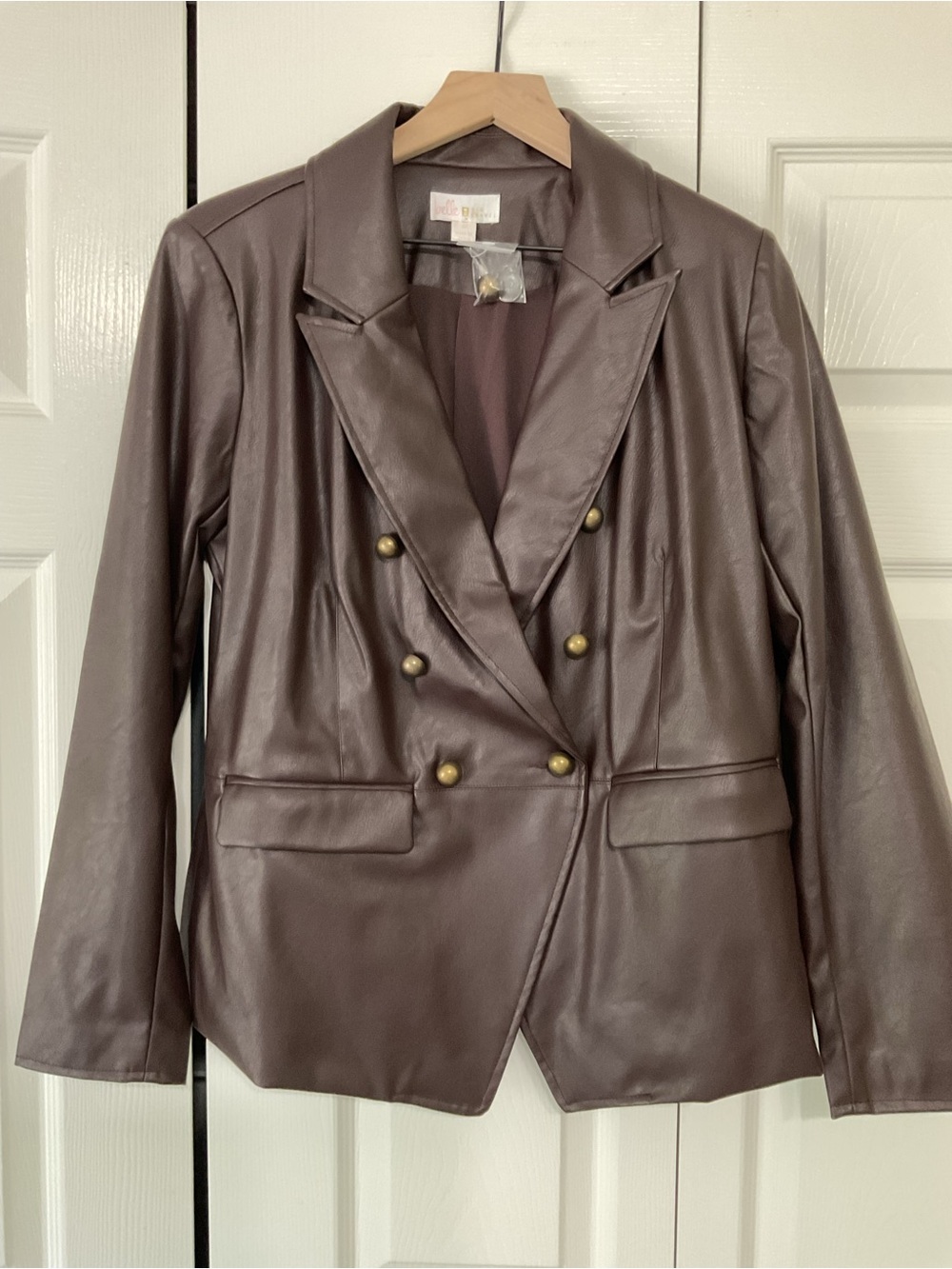 Kim Gravel Faux Leather Double-Breasted Jacket - Brown